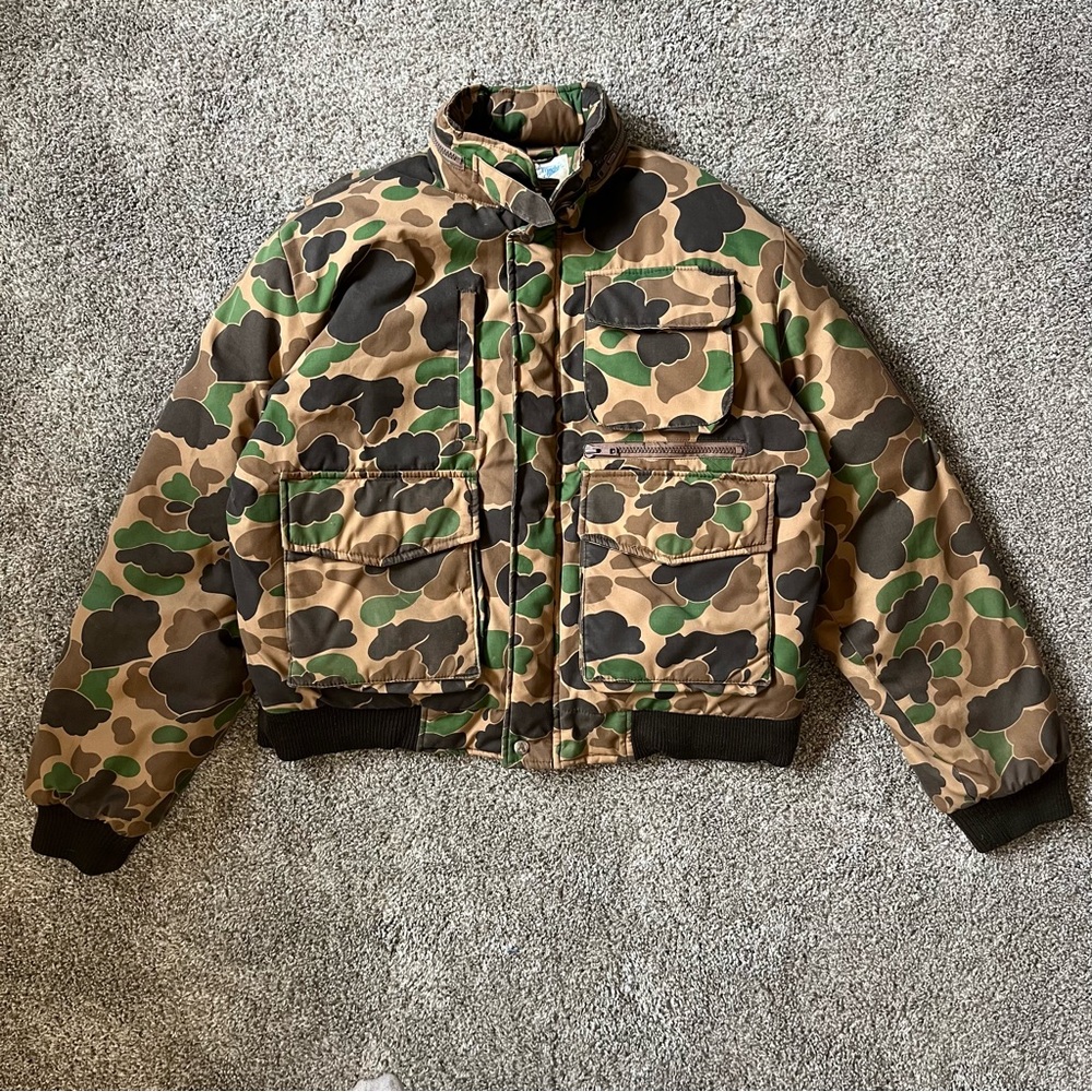 Vintage Trophy Club Goose Down Camo Hunting Jacket Size Large
